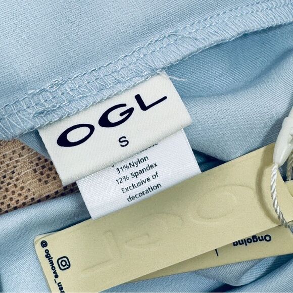 OGL Stretch Square Neck Cap Sleeve Athleisure Top Powder Blue Small - Picture 8 of 11